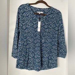 Chico's Blue and White Swirl-Print 3/4 Sleeve Tunic Sz L NWT